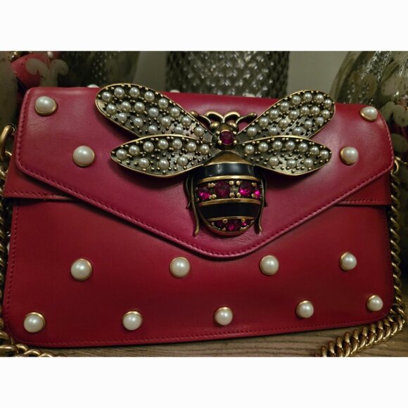 EUC Authentic Gucci Faux Pearl Mini Queen Bee Brodway Shoulder Bag - Picture 2 of 7